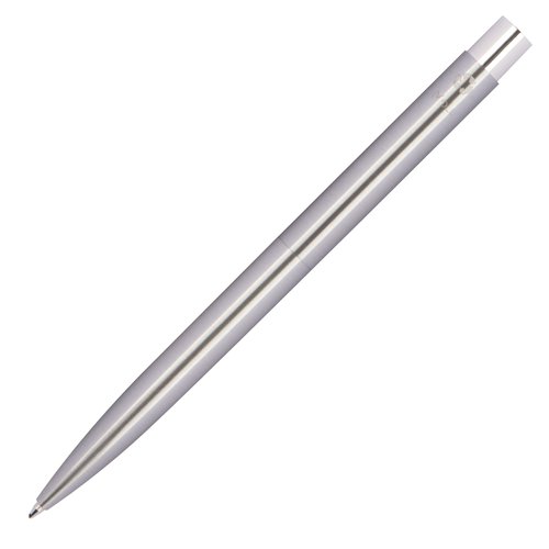 Stylo  bille en acier inoxydable gris argent avec mcanisme  poussoir.