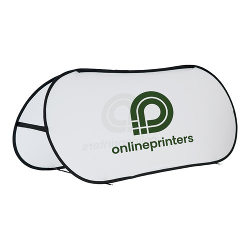 Beach banner pop-out en tissu avec cadre flexible.