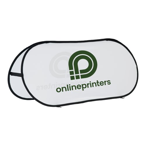 Beachbanner textile blanc en orientation horizontale.