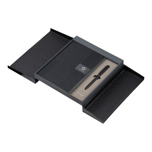 Carnet noir  couverture rigide avec stylo dans une bote cadeau.