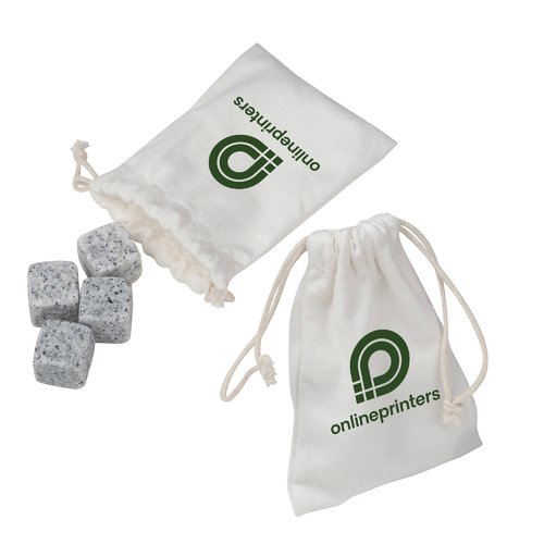 Pierres  glaons grises en pierre avec une pochette en tissu  cordon.