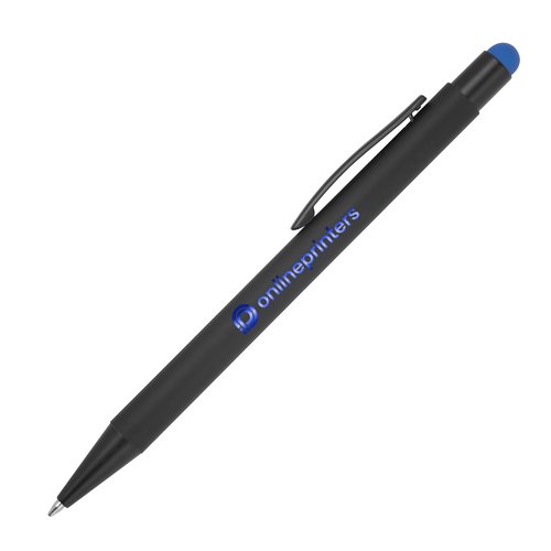 Stylo  bille en mtal bleu avec fonction tactile, clip et mcanisme  pression.
