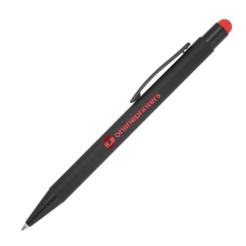 Stylo  bille en mtal rouge avec fonction tactile et clip.