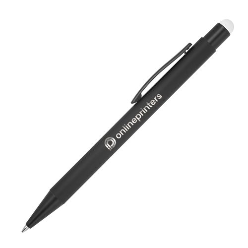 Stylo  bille en mtal blanc avec fonction tactile et clip.