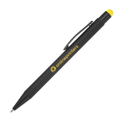 Stylo  bille en mtal jaune avec fonction tactile et clip.