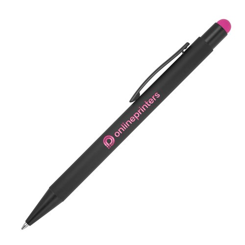 Stylo  bille en mtal rose avec fonction tactile et clip.