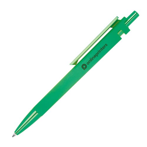 Stylo  bille vert en ABS recycl avec clip et bouton poussoir.