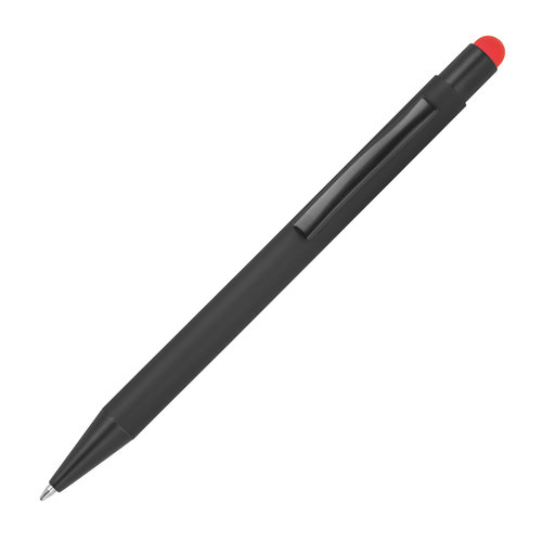 Stylo  bille en mtal rouge avec fonction tactile et clip.