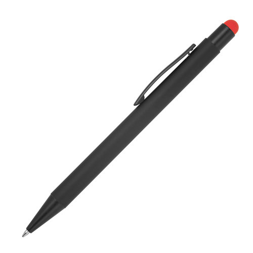 Stylo  bille en mtal rouge avec fonction tactile et clip.