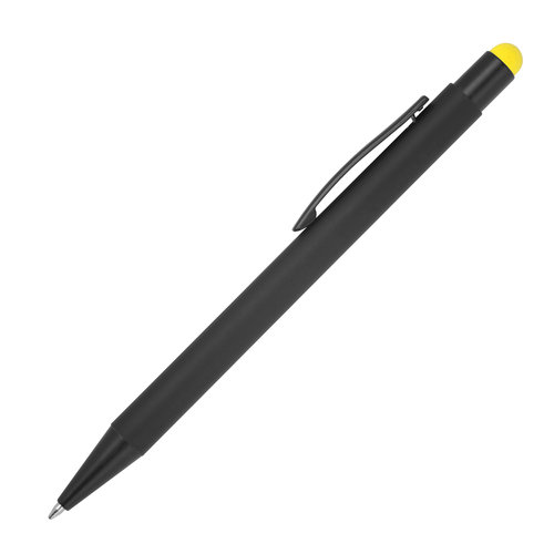 Stylo  bille en mtal jaune avec fonction tactile et clip.