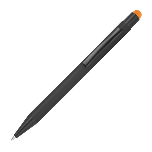 Stylo  bille en mtal orange avec fonction tactile et clip.