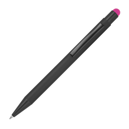 Stylo  bille rose en mtal avec fonction tactile et clip.