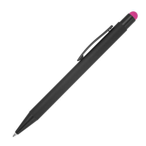 Stylo  bille rose en mtal avec fonction tactile et clip.