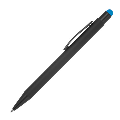 Stylo  bille en mtal bleu clair avec fonction tactile et clip.