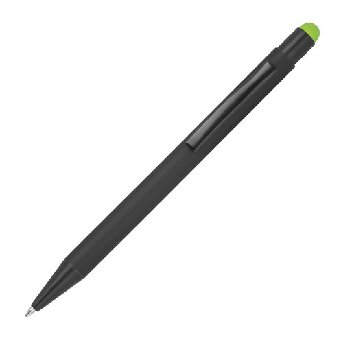 Stylo  bille en mtal vert pomme avec fonction tactile et clip.