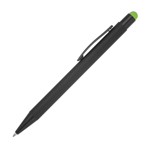 Stylo  bille en mtal vert pomme avec fonction tactile et clip.
