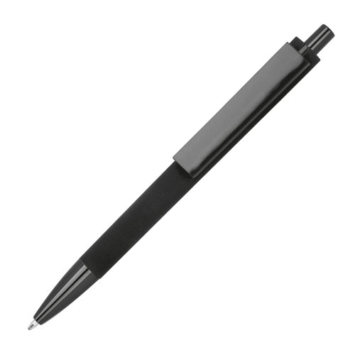 Stylo  bille noir en ABS recycl avec clip et mcanisme  bouton-poussoir.