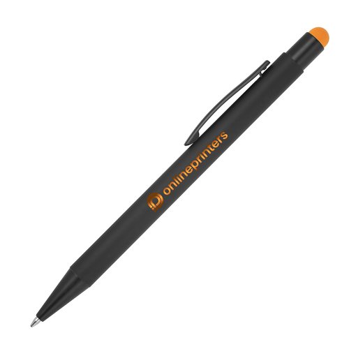 Stylo  bille orange en mtal avec fonction tactile et clip.