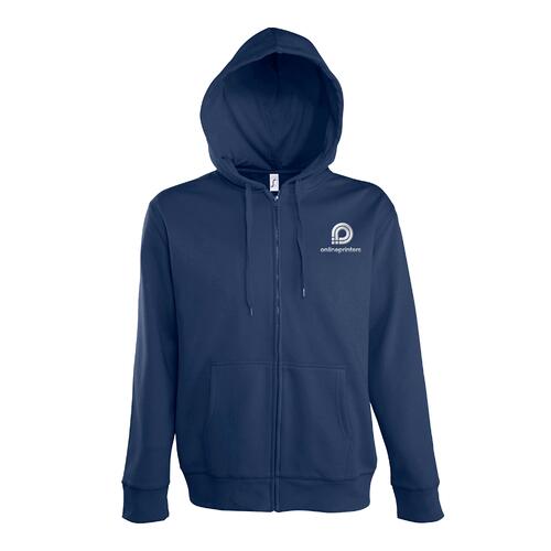 Sweat � capuche bleu marine en m�lange de coton avec fermeture �clair int�grale.