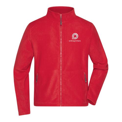 Veste polaire rouge en polyester pour homme avec fermeture �clair int�grale.