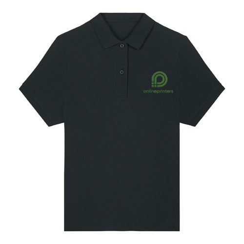 Polo noir en coton biologique pour femmes avec manches courtes.