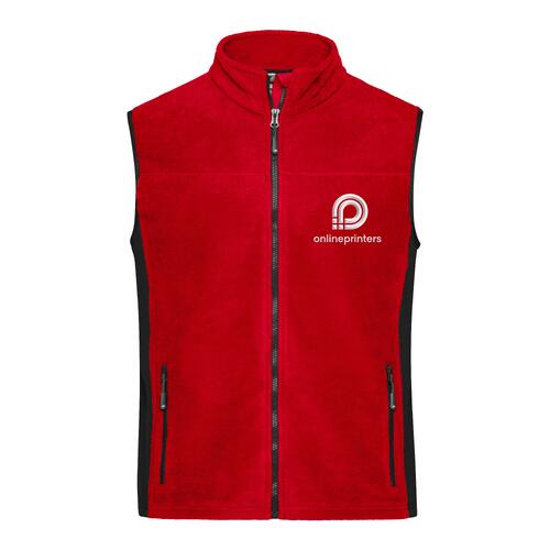 Veste polaire rouge en polyester avec fermeture �clair int�grale et poches lat�rales.