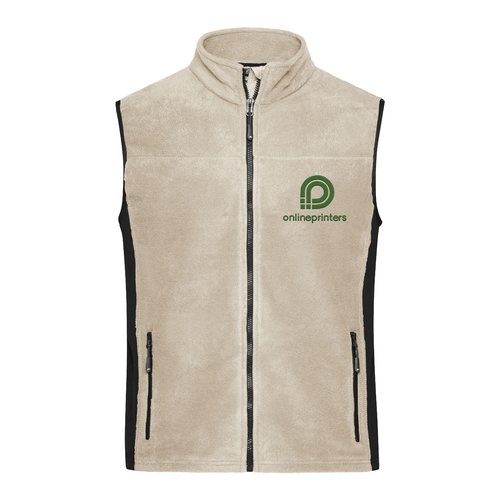 Gilet en polaire beige avec fermeture clair intgrale et poches latrales.