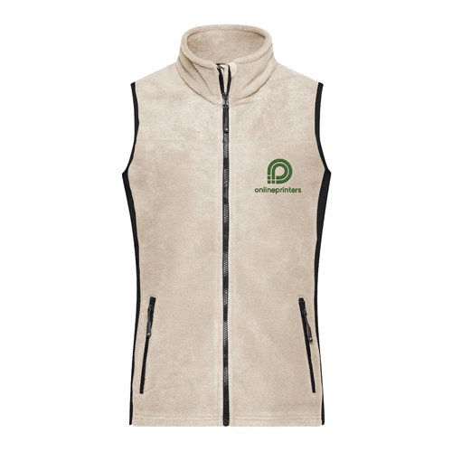 Gilet en polaire beige pour femmes avec fermeture clair intgrale et poches latrales.