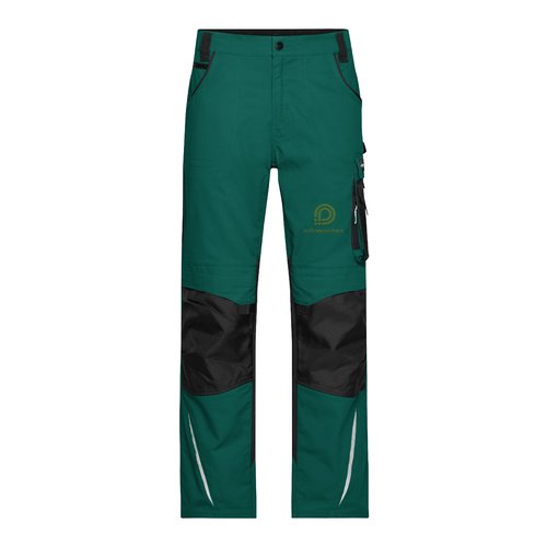 Pantalon de travail vert fonc�/noir en polyester-coton avec poches.