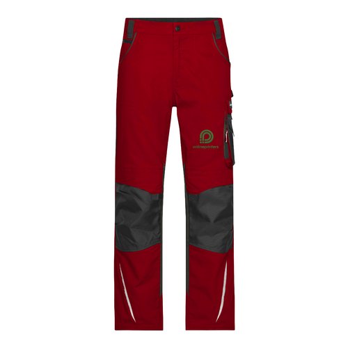Pantalon de travail rouge en m�lange polyester-coton avec poches.