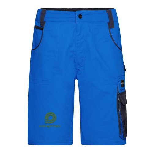 Short de travail bleu en mlange polyester-coton avec poches.