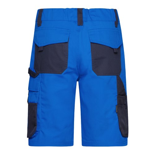 Short de travail bleu en mlange polyester-coton avec plusieurs poches.