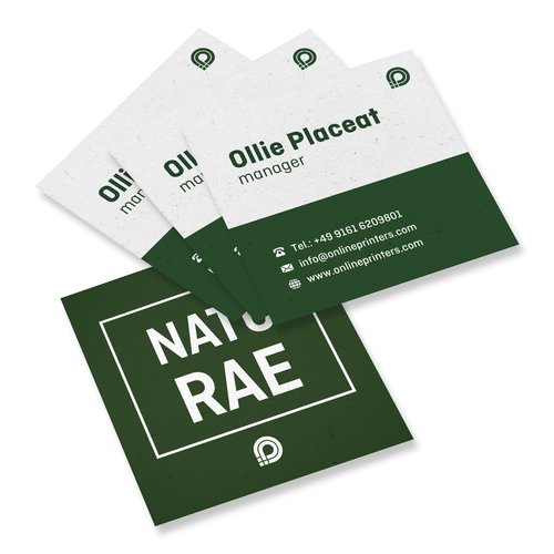 Cartes de visite naturelles en papier cologique, imprimes recto verso.
