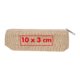 Trousse beige en tissu avec fermeture clair.