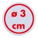 Badge blanc rond avec pingle.