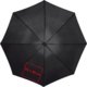 Parapluie noir en tissu avec armature robuste.