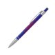 Stylo  bille en mtal bleu avec clip et mcanisme  bouton-poussoir.