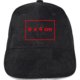 Casquette de baseball noire en tissu  six panneaux avec sangle rglable.