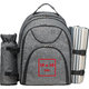 Sac  dos de pique-nique gris avec porte-bouteille et support de couverture.