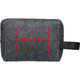 Trousse de toilette grise en feutre avec fermeture clair et boucle de transport.