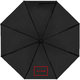 Parapluie de poche noir en RPET avec housse et poigne confortable.