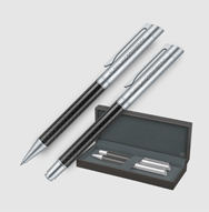 Parure de stylos senator® Carbon Line composée d'un stylo à bille et d'un stylo plume avec étui